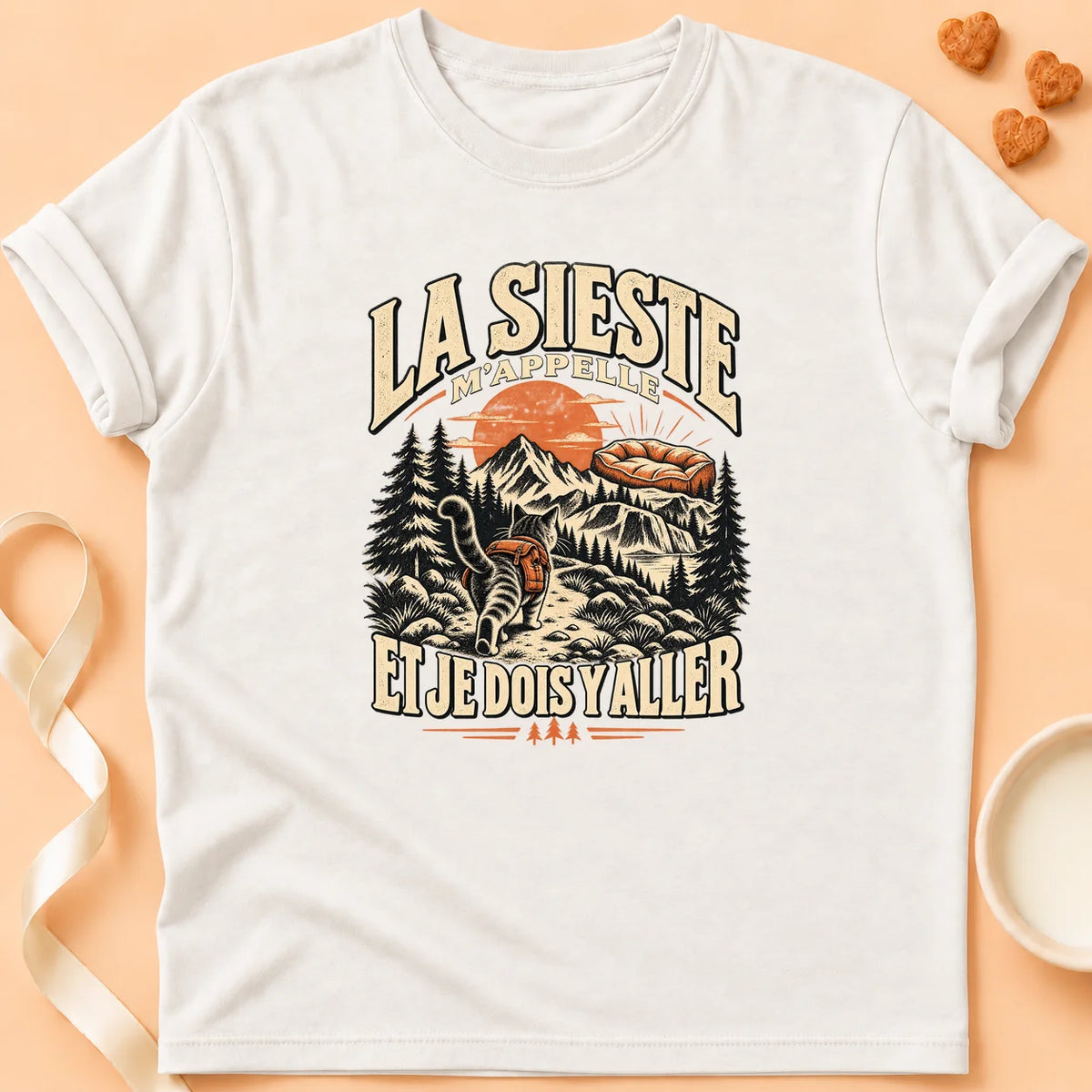 T-shirt chat Patoume – T-shirt Sieste d'abord – Blanc