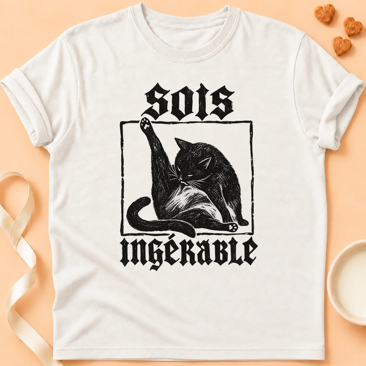 T-shirt chat Patoume – T-shirt Sois ingérable – Blanc