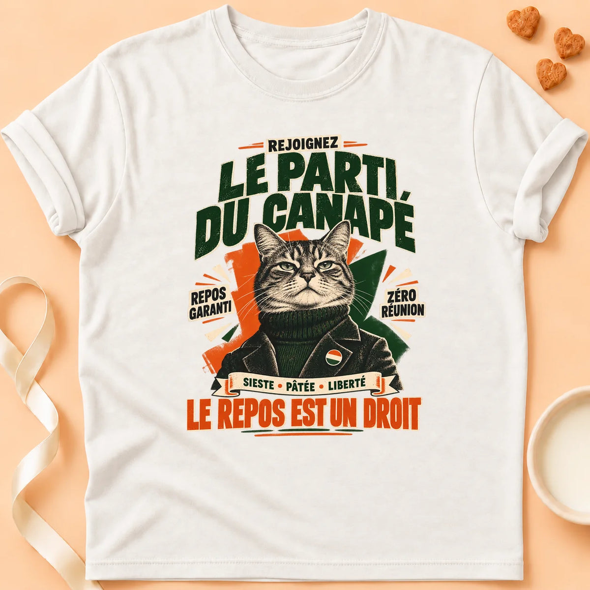 T-shirt chat Patoume – T-shirt Le parti du canapé – Blanc