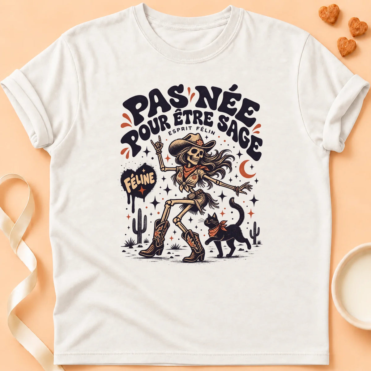 T-shirt chat Patoume – T-shirt Pas sage – Blanc