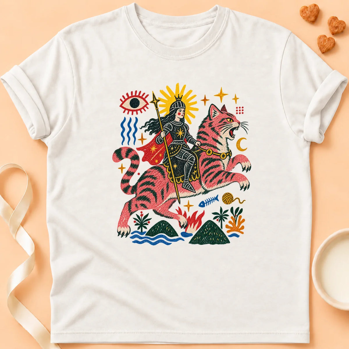 T-shirt chat Patoume – T-shirt Chevalière des neufs vies – Blanc