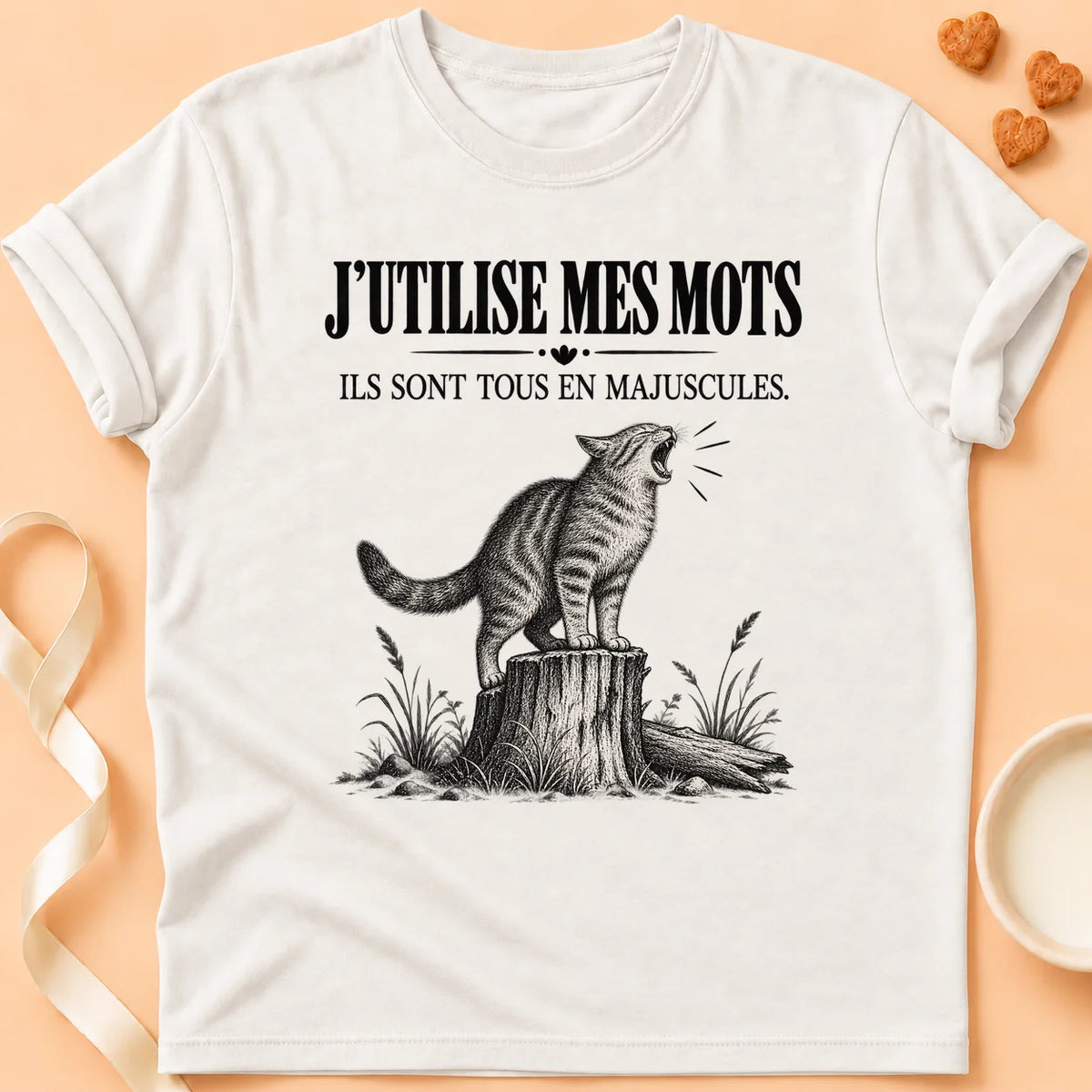 T-shirt chat Patoume – T-shirt Mes mots – Blanc