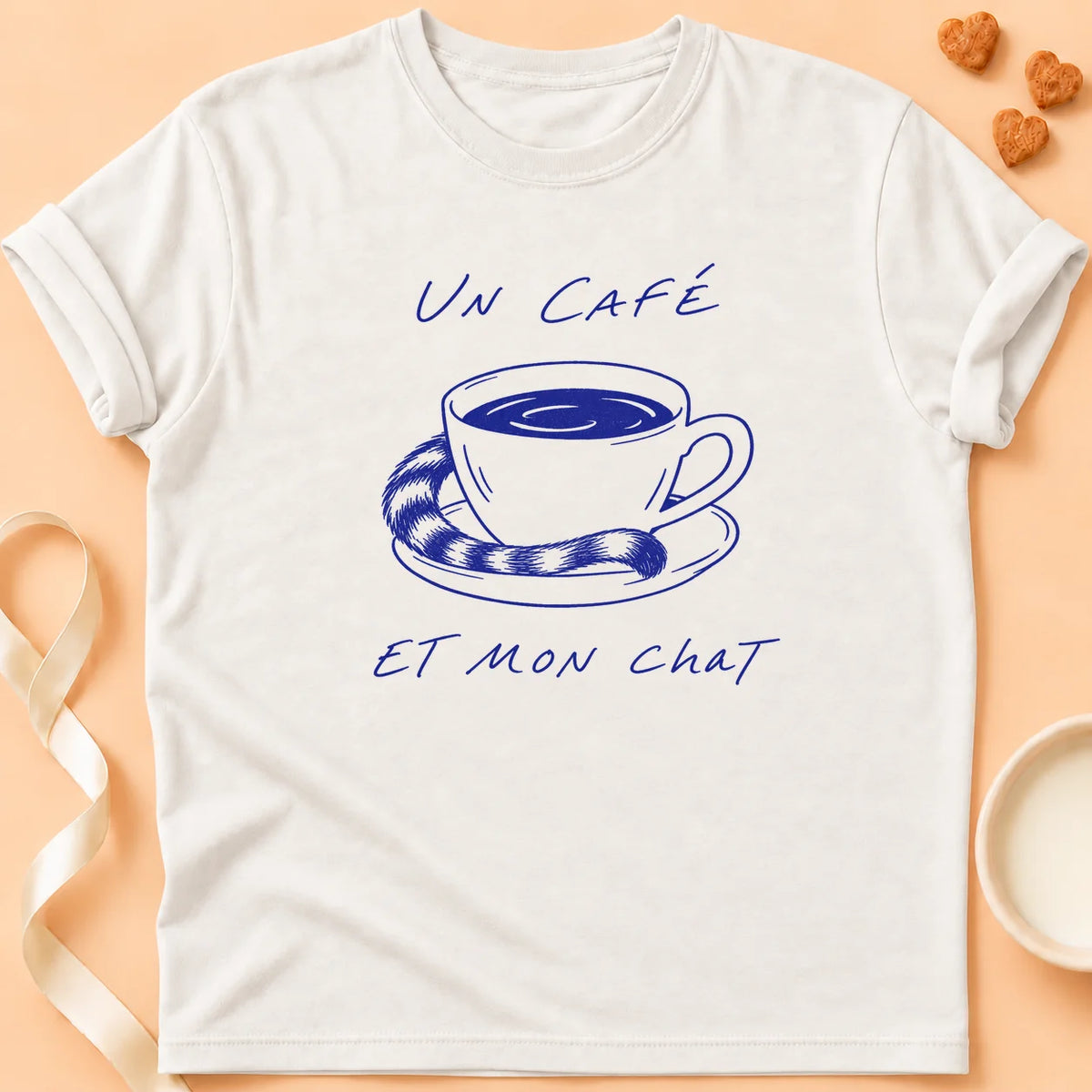 T-shirt chat Patoume – T-shirt Un café et mon chat – Blanc