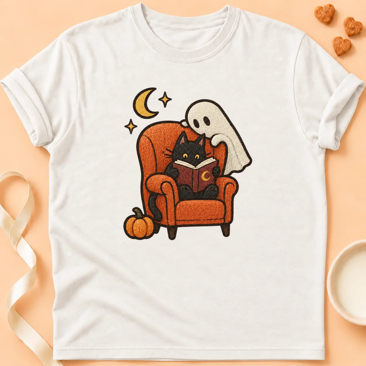T-shirt chat Patoume – T-shirt Histoires du soir – Blanc