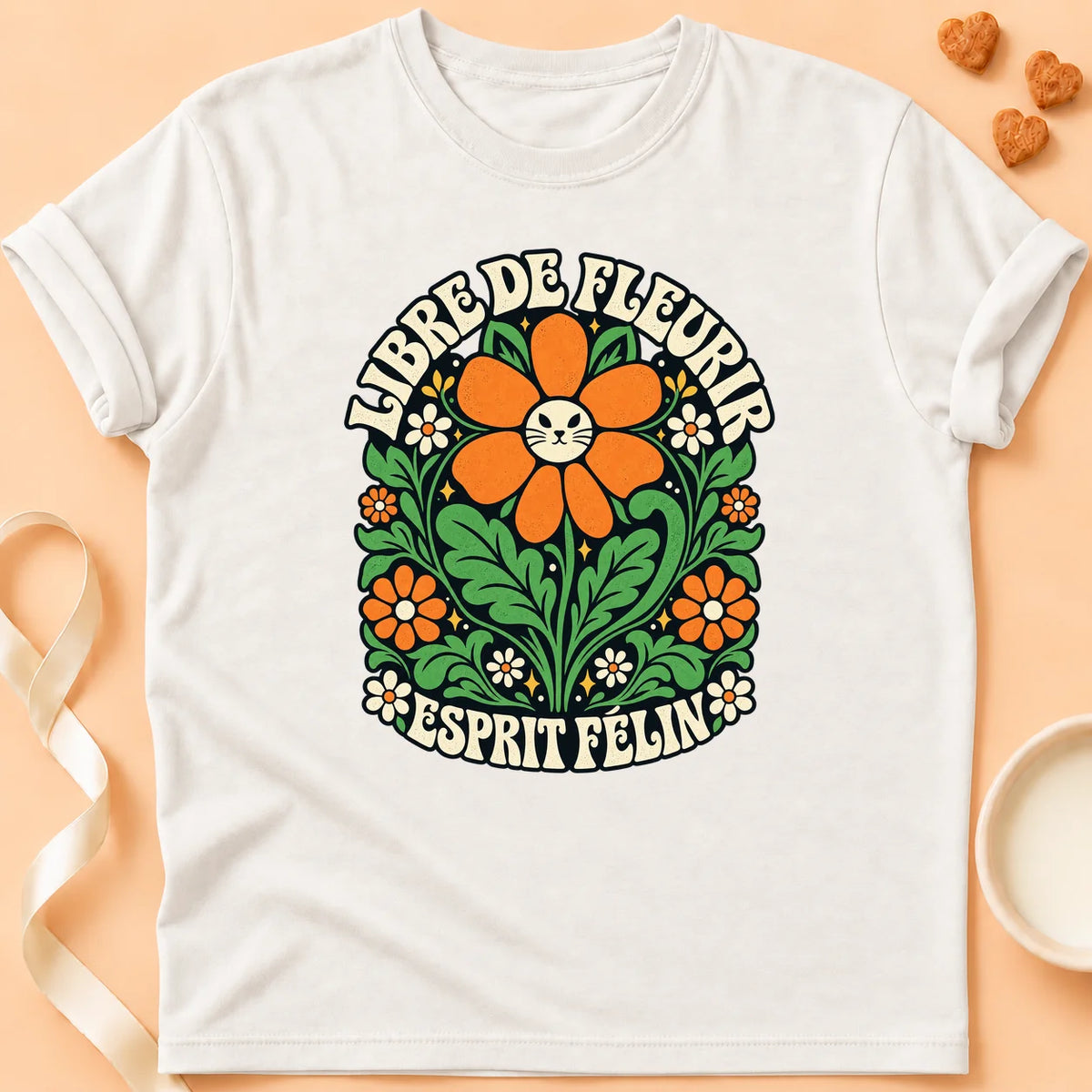 T-shirt chat Patoume – T-shirt Libre de fleurir – Blanc
