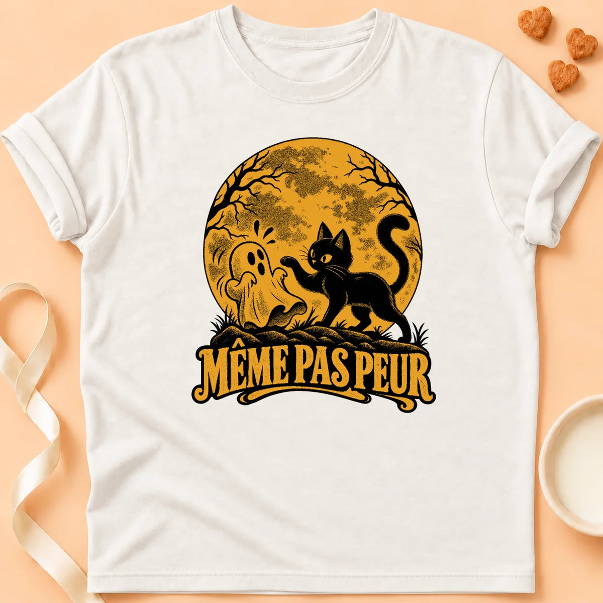 T-shirt chat Patoume – T-shirt Même pas peur – Blanc