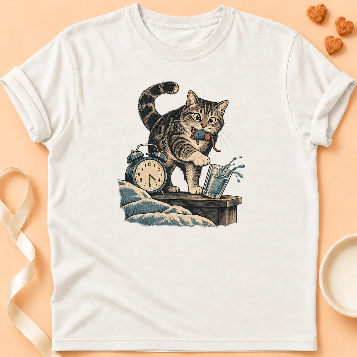 T-shirt chat Patoume – T-shirt Service de réveil – Blanc