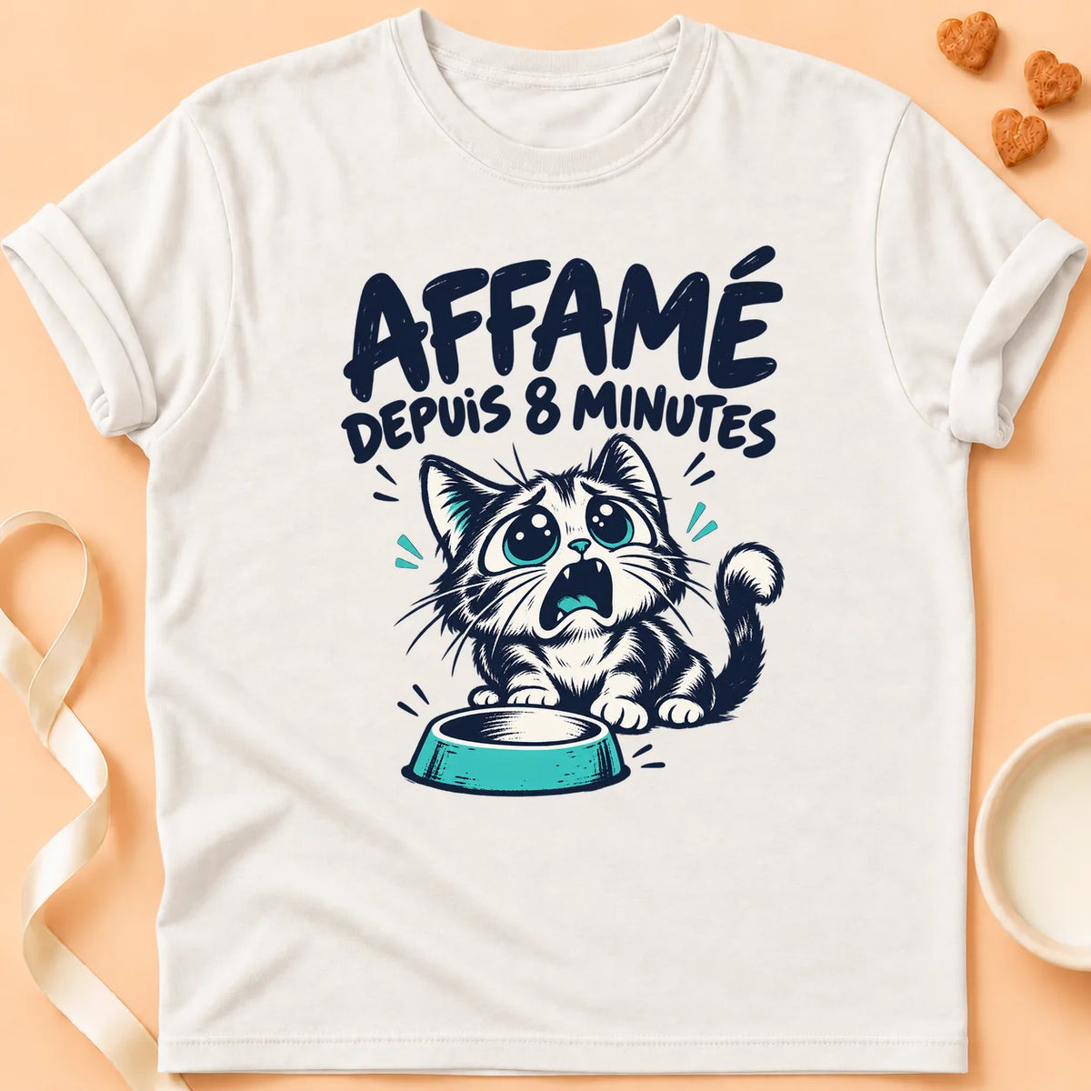 T-shirt chat Patoume – T-shirt Affamé oui – Blanc