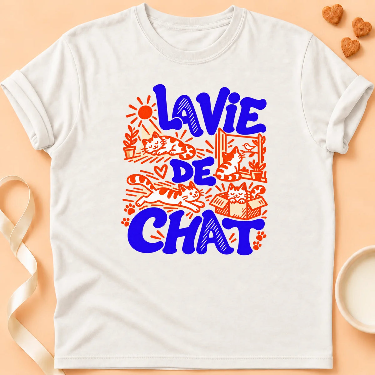 T-shirt chat Patoume – T-shirt La vie de chat – Blanc