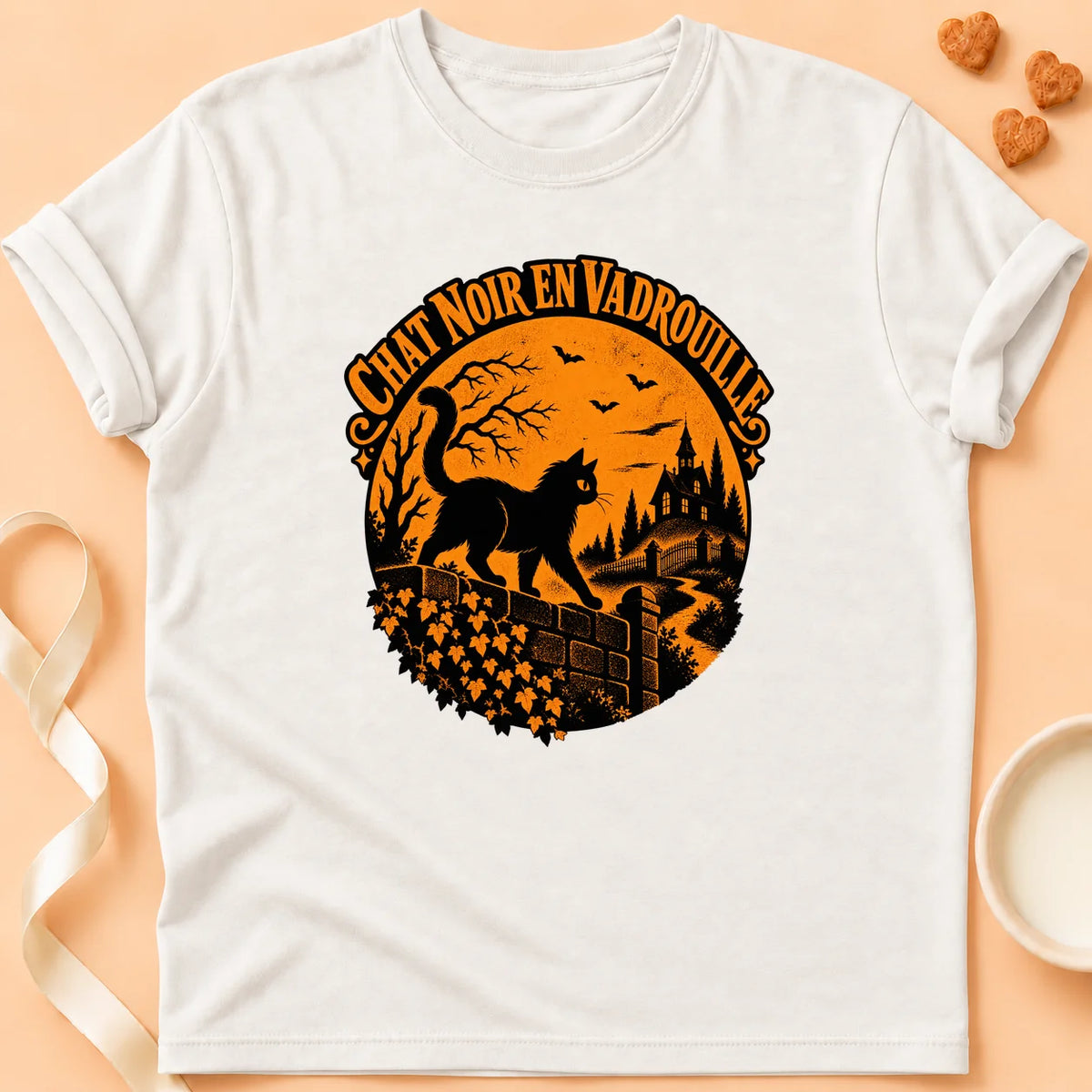 T-shirt chat Patoume – T-shirt En vadrouille – Blanc