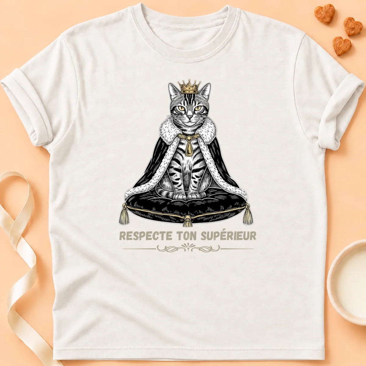 T-shirt chat Patoume – T-Shirt Royal – Blanc