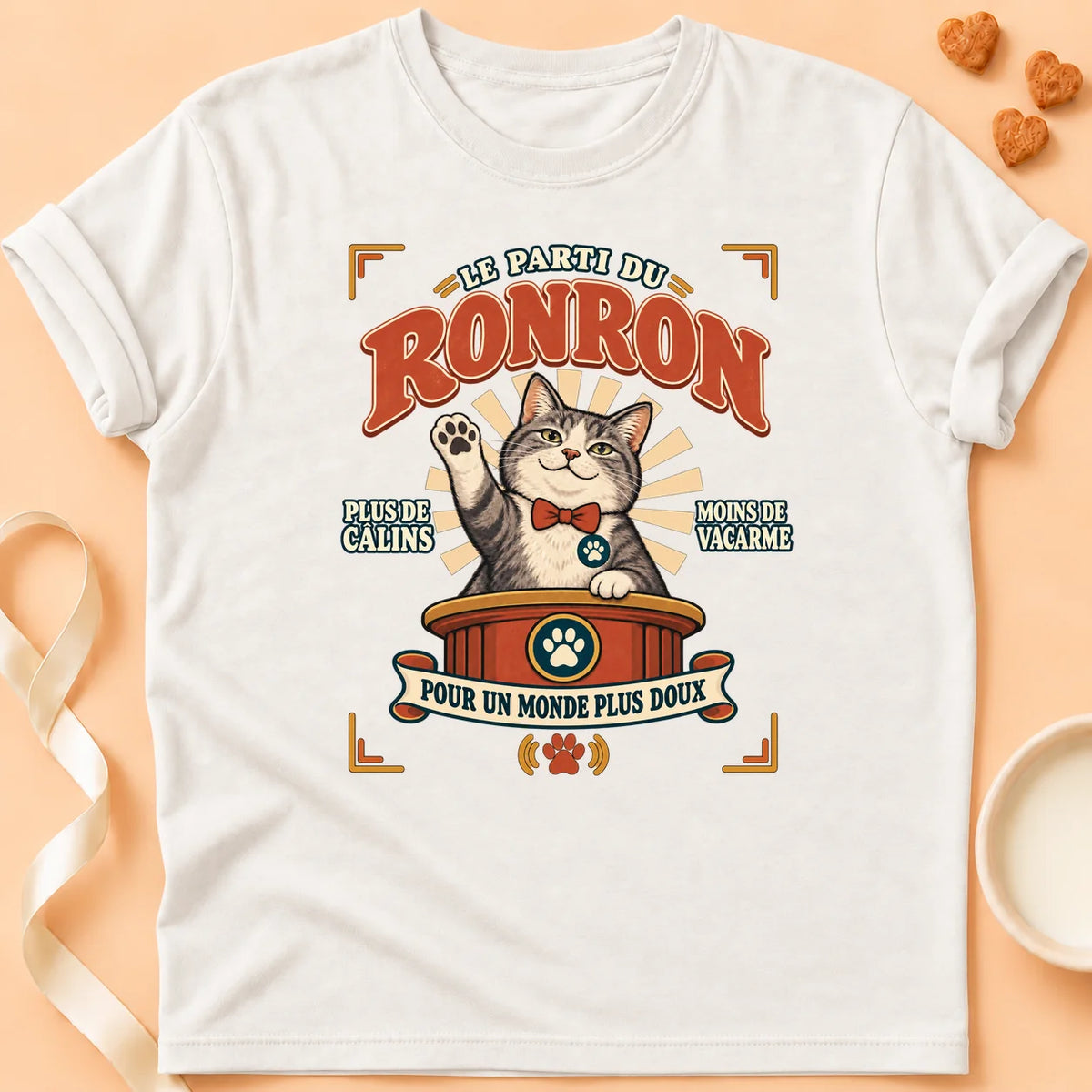 T-shirt chat Patoume – T-shirt Parti Ronron – Blanc