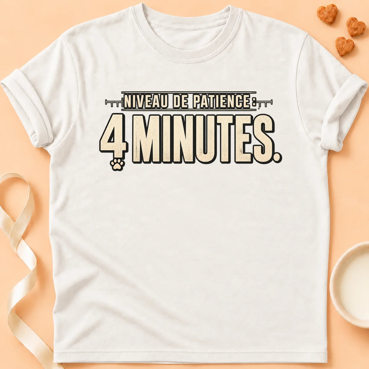 T-shirt chat Patoume – T-shirt Niveau de patience – Blanc