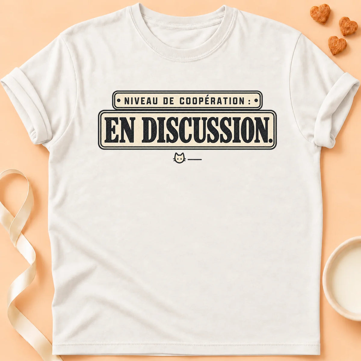 T-shirt chat Patoume – T-shirt Niveau de coopération – Blanc