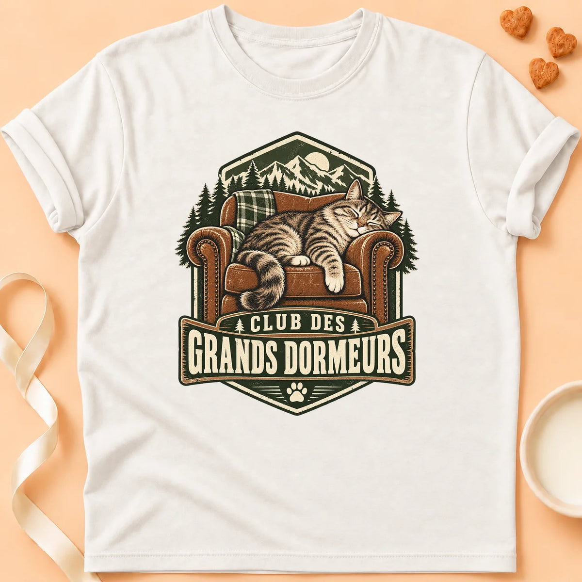 T-shirt chat Patoume – T-shirt Grand dormeur – Blanc