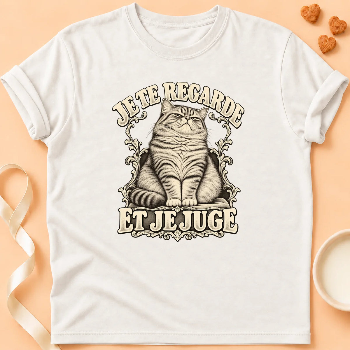 T-shirt chat Patoume – T-shirt Regarder et juger – Blanc