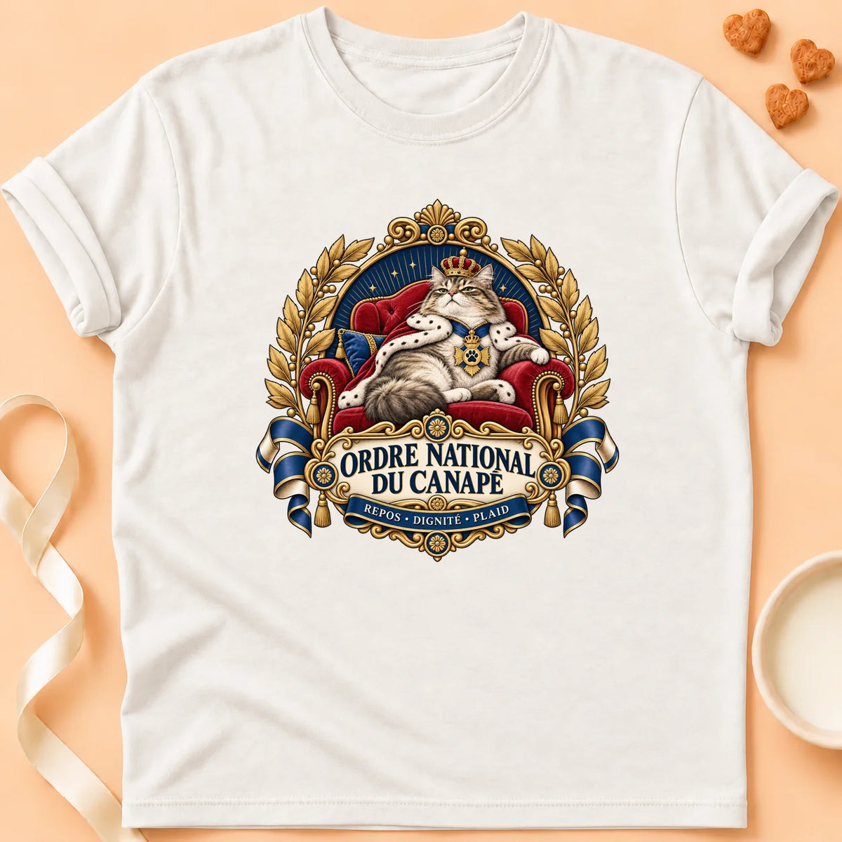 T-shirt chat Patoume – T-shirt Ordre du canapé – Blanc