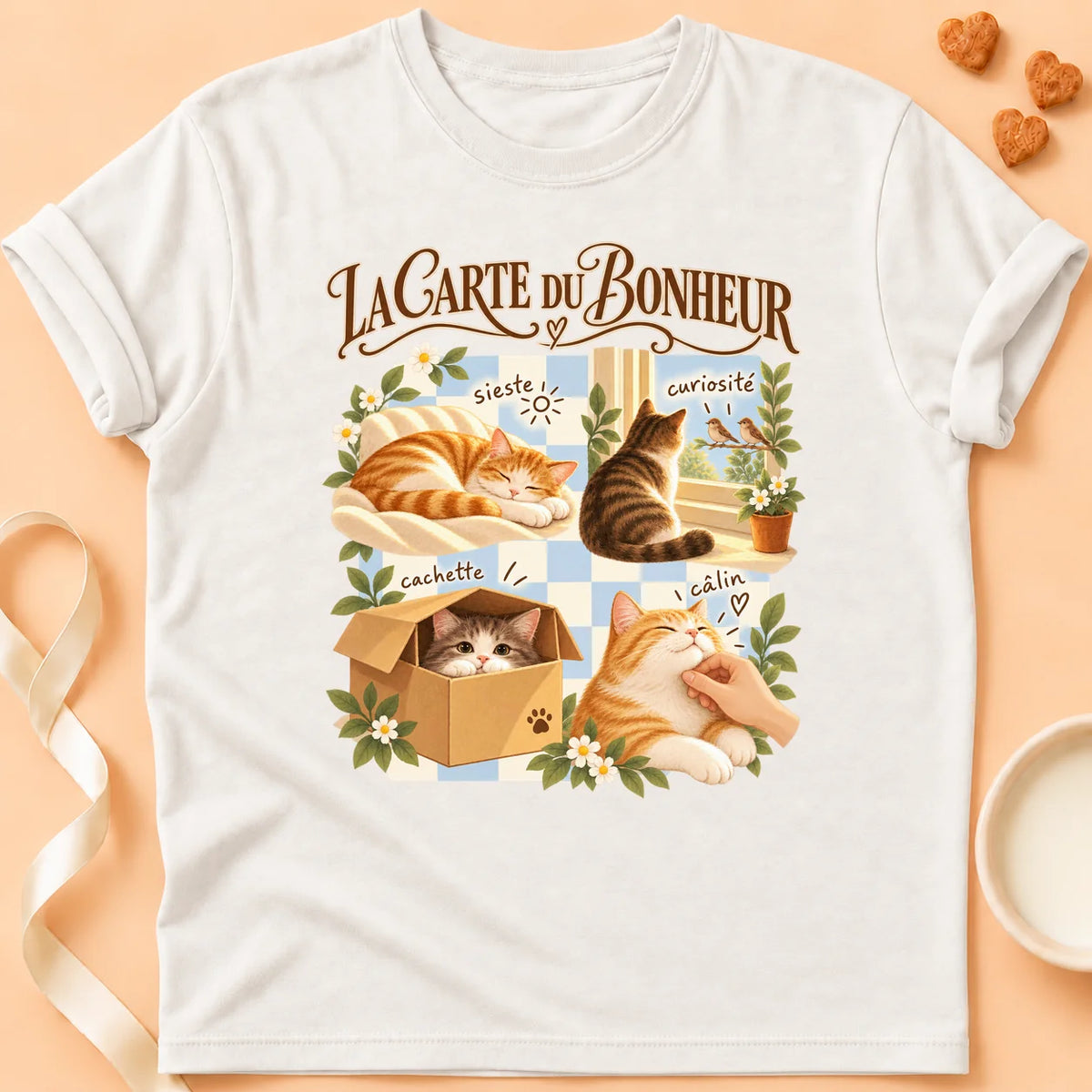 T-shirt chat Patoume – T-shirt La carte du bonheur – Blanc