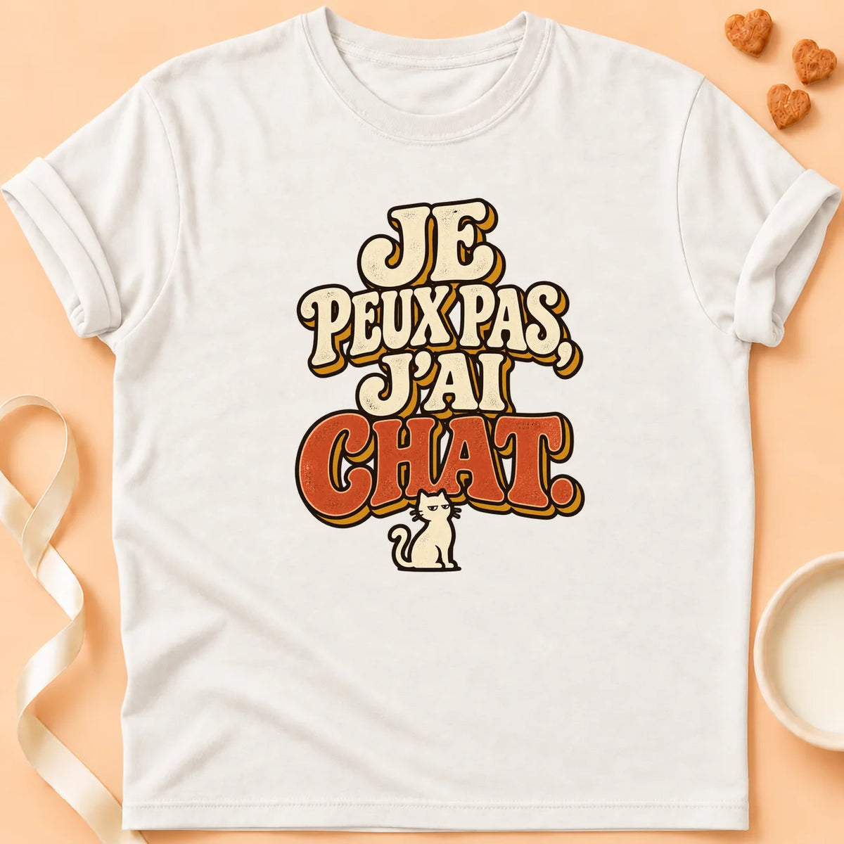 T-shirt chat Patoume – T-shirt Je peux pas j'ai chat – Blanc