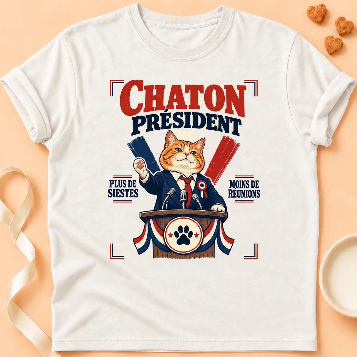 T-shirt chat Patoume – T-shirt Chaton président – Blanc