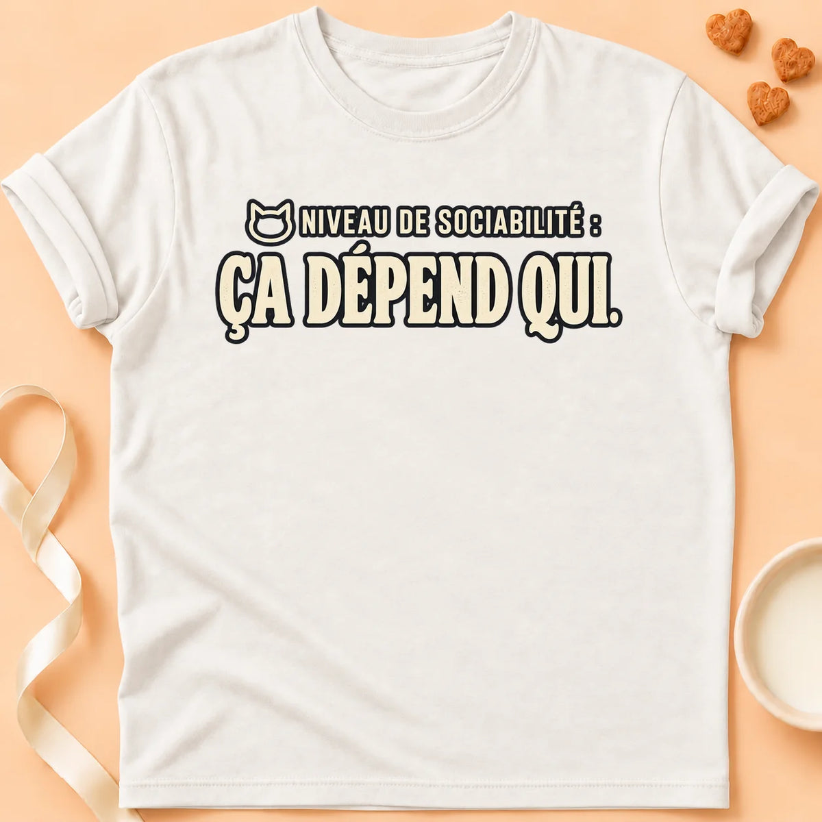 T-shirt chat Patoume – T-shirt Niveau de sociabilité – Blanc