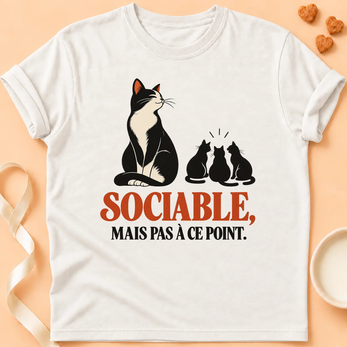 T-shirt chat Patoume – T-shirt 10% Sociable – Blanc