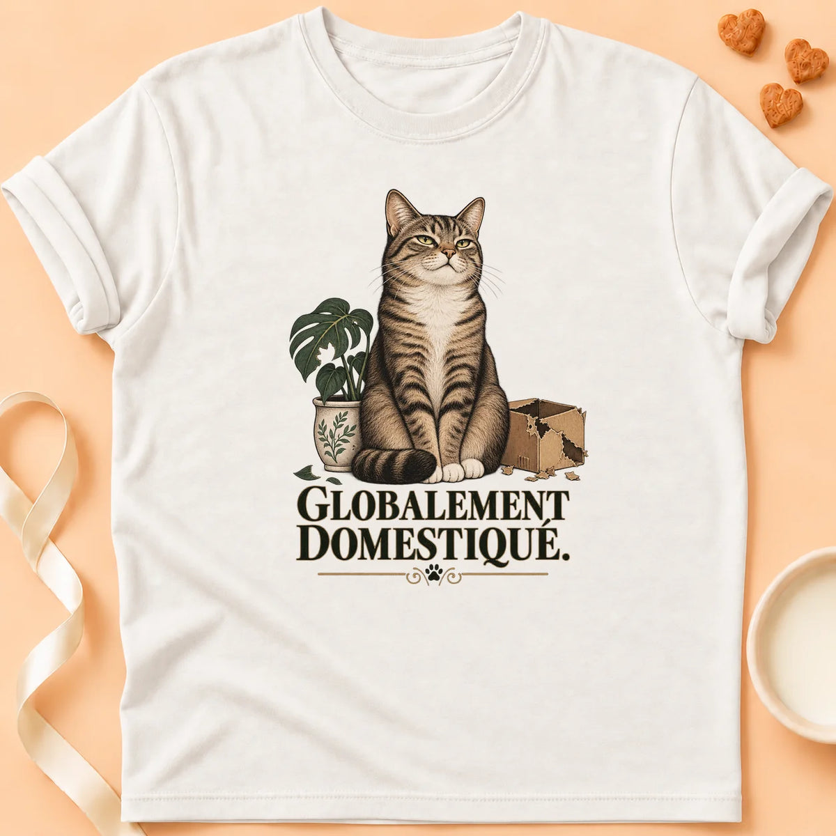 T-shirt chat Patoume – T-shirt Globalement domestiqué – Blanc