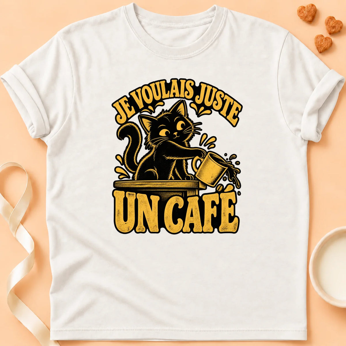 T-shirt chat Patoume – T-shirt Juste un café – Blanc