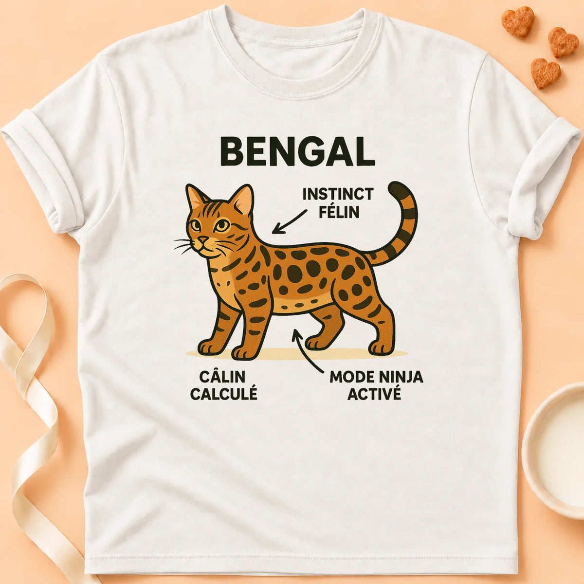 T-shirt chat Patoume – T-Shirt Bengal – Blanc
