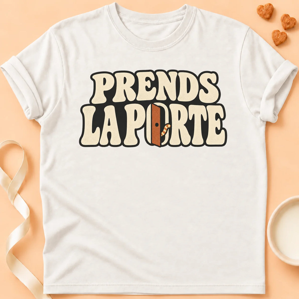 T-shirt chat Patoume – T-shirt Prends la porte – Blanc