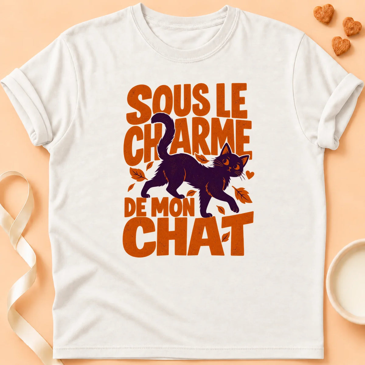 T-shirt chat Patoume – T-shirt Sous le charme – Blanc