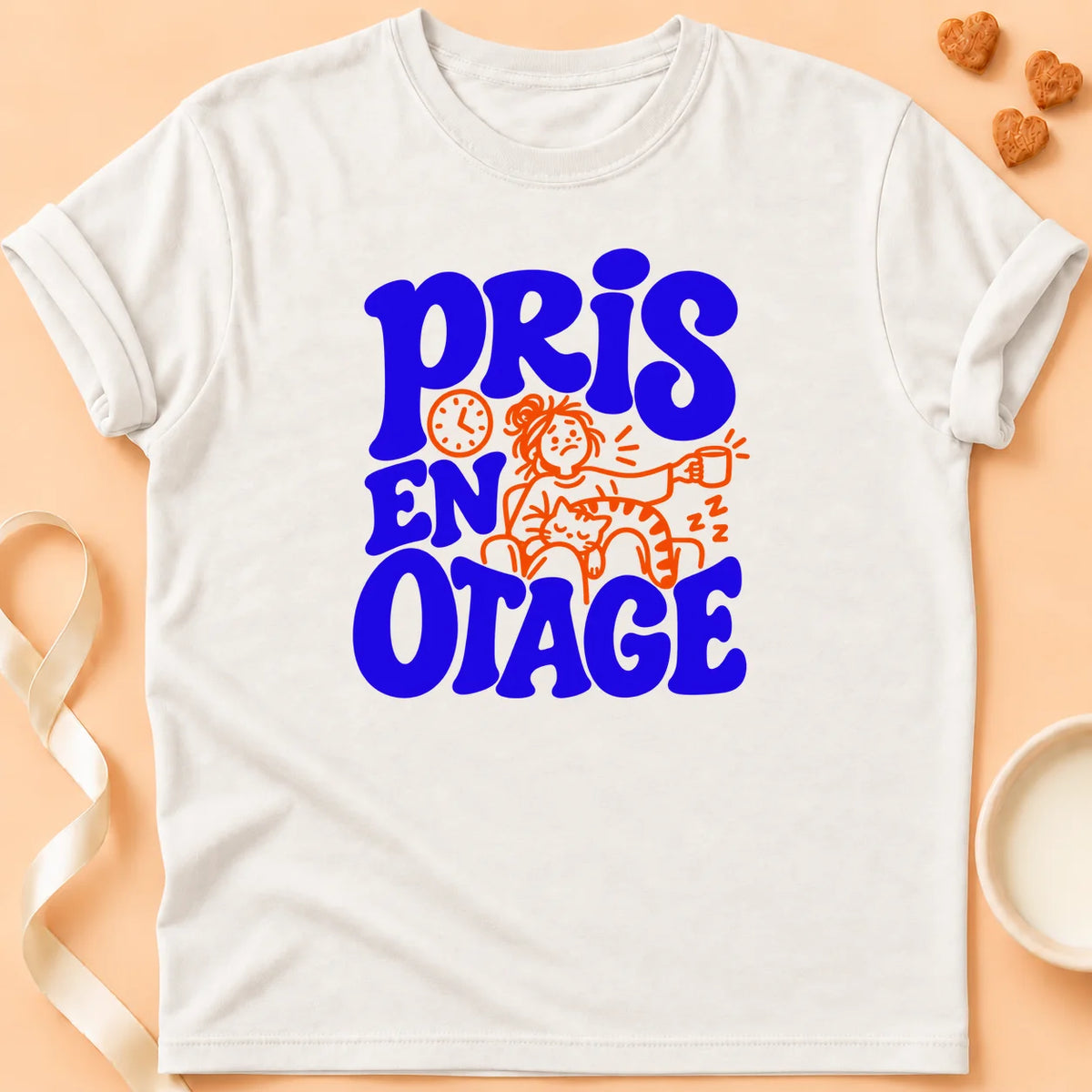 T-shirt chat Patoume – T-shirt Pris en otage – Blanc