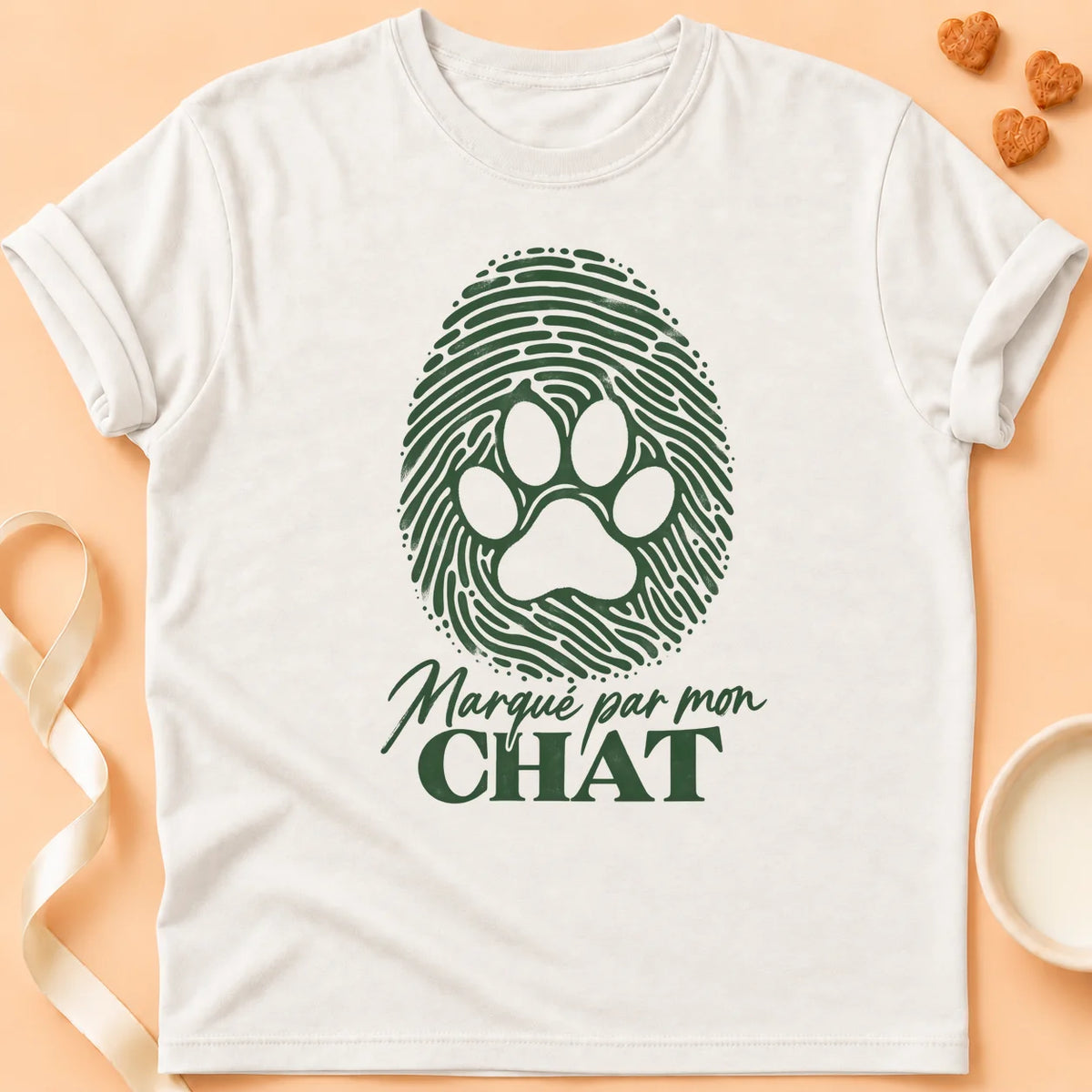 T-shirt chat Patoume – T-shirt Marqué par mon chat – Blanc