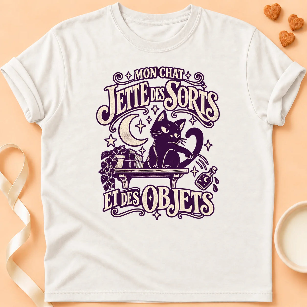T-shirt chat Patoume – T-shirt Sorts – Blanc